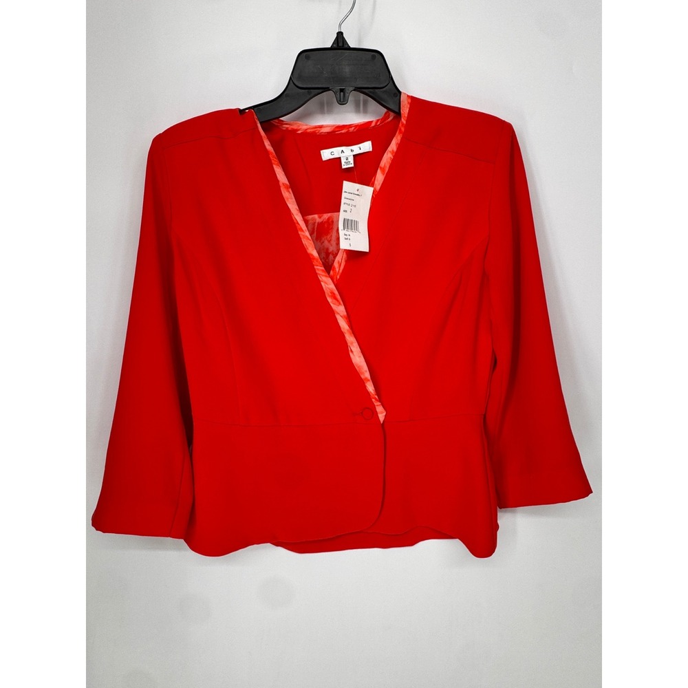 Cabi Jane Jacket Women 2 Red NWT Grenadine Peplum 3/4 Sleeve 216